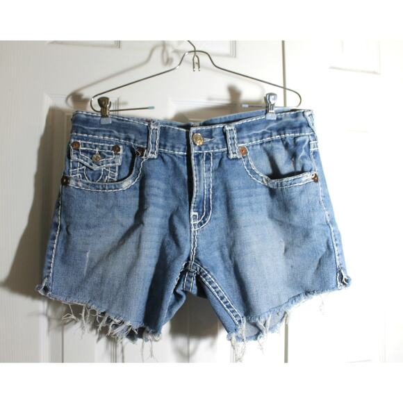 True Religion Distressed Bobby Super T Cut Off Jean Shorts sz 38 - Picture 1 of 3